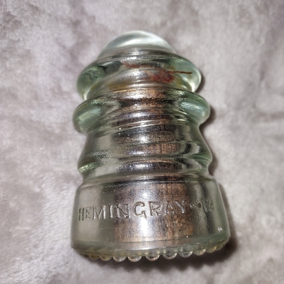 Hemingray -12 glass insulator clear with wood attached inside - Picture 2 of 9